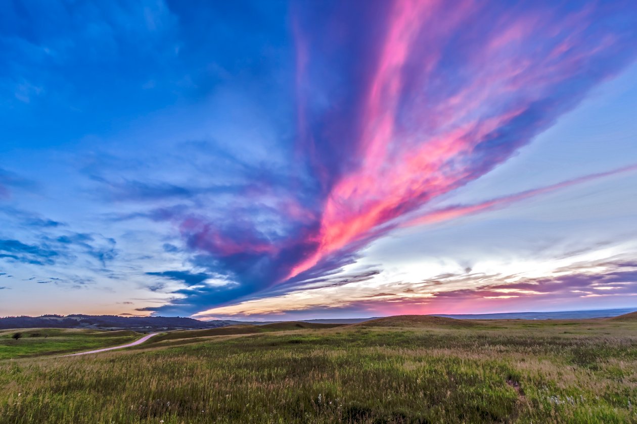 Pôr do sol no rancho de Reesor, na borda das colinas de Cypress, na fronteira de Alberta-Saskatchewan, 4 de julho de 2014 de Unbekannt Unbekannt