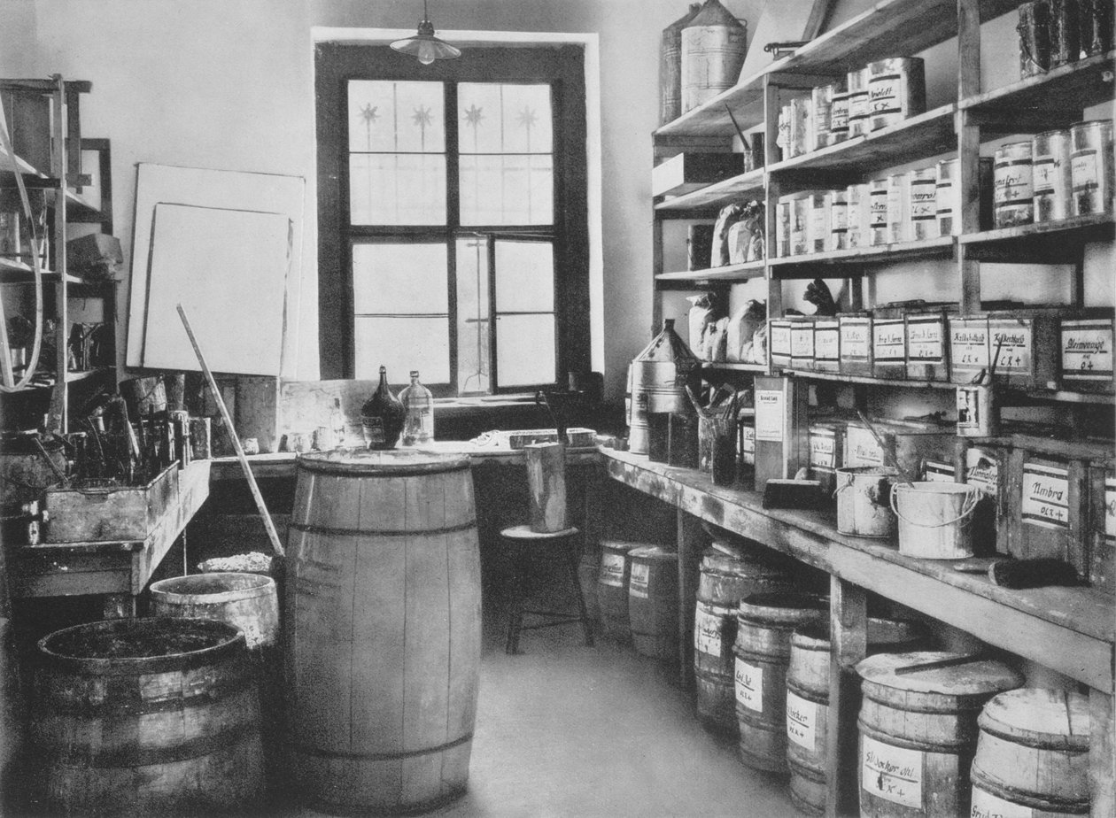 O armazém de estúdio de mural, das oficinas da Bauhaus, Weimar, 1923 de Unbekannt Unbekannt