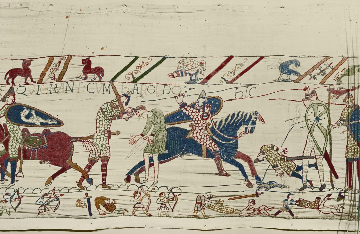 Os normandos matam aqueles que estiveram com o rei Harold, a tapeçaria de Bayeux de Unbekannt Unbekannt