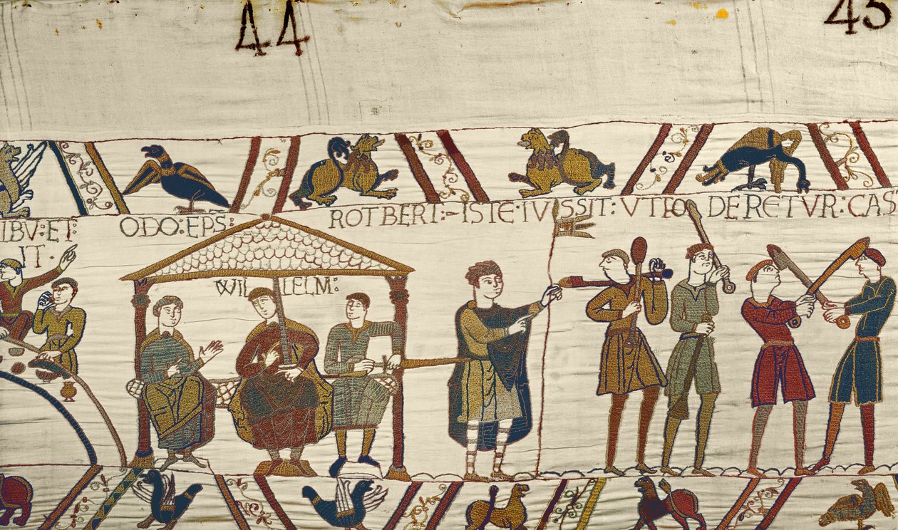William, com Robert de Mortain e o bispo Odo, ordenam a construção de fortificações em Hastings, na Tapeçaria de Bayeux de Unbekannt Unbekannt