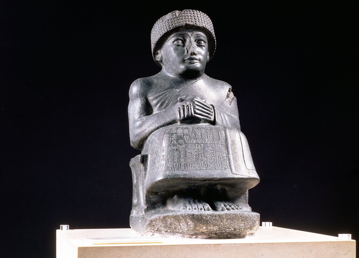 00324 Gudea, Príncipe de Lagash, estátua dedicada a Ningizzada, Neo-Sumeriana, de Telloh, antiga Girsu, c.2130 BC (diorito) (ver também 121795) de Unbekannt