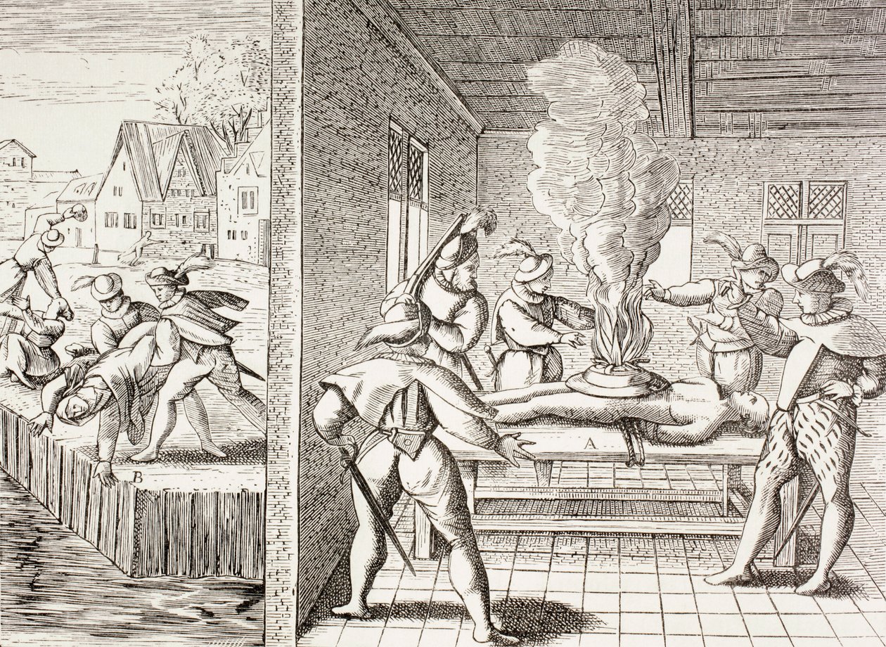 Propaganda do século XVI ilustrando a violência dos Gueux contra os católicos, de "Military and Religious Life in the Middle Ages" de Paul Lacroix publicado em Londres por volta de 1880 de Unbekannt