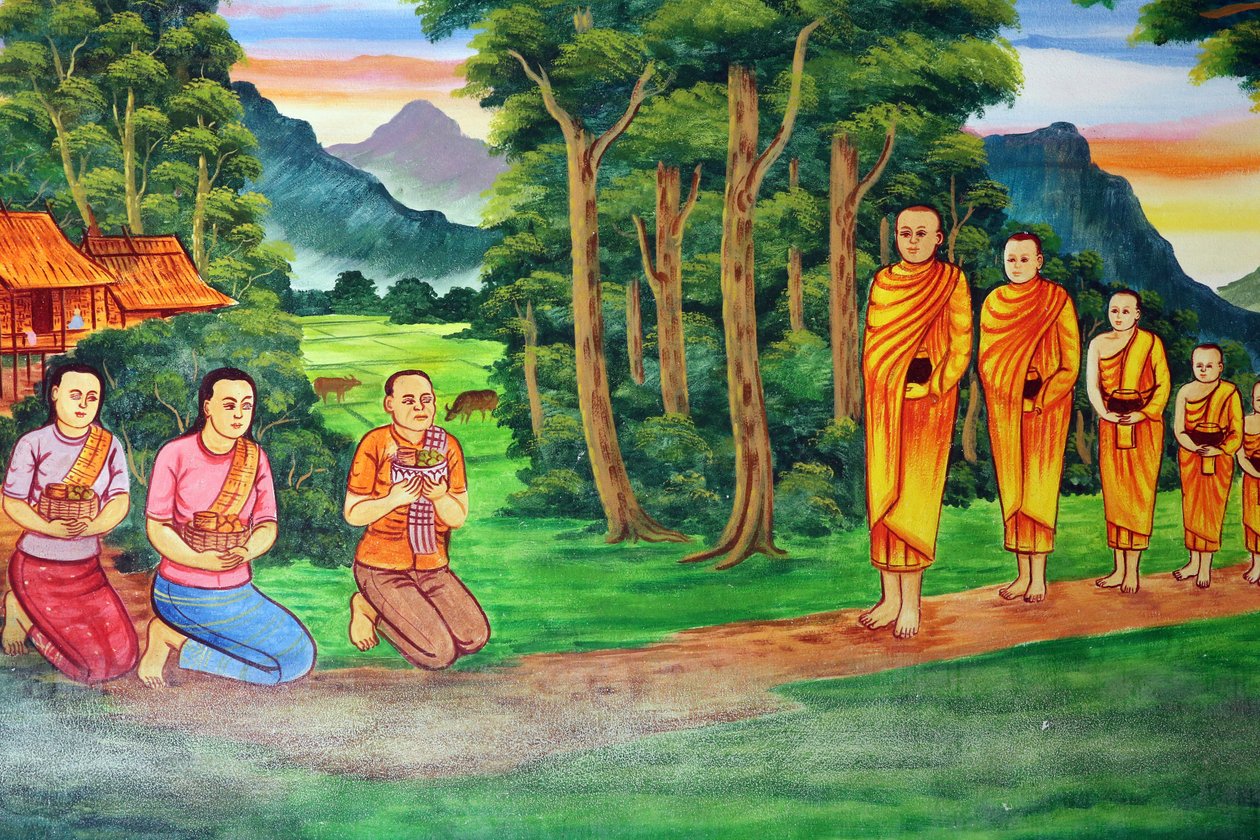 20151029, Vientiane, Laos : Wat Si Muang ( Simuong) templo budista. Pintura retratando a história de vida de Shakyamuni Buda de Unbekannt