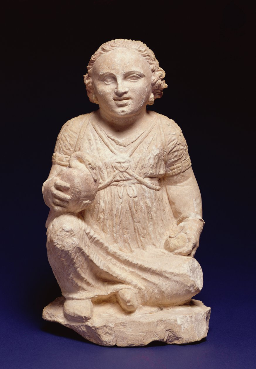 Uma menina sentada com um cisne, cipriota, c.200 a.C. (calcário e pigmento) de Unbekannt
