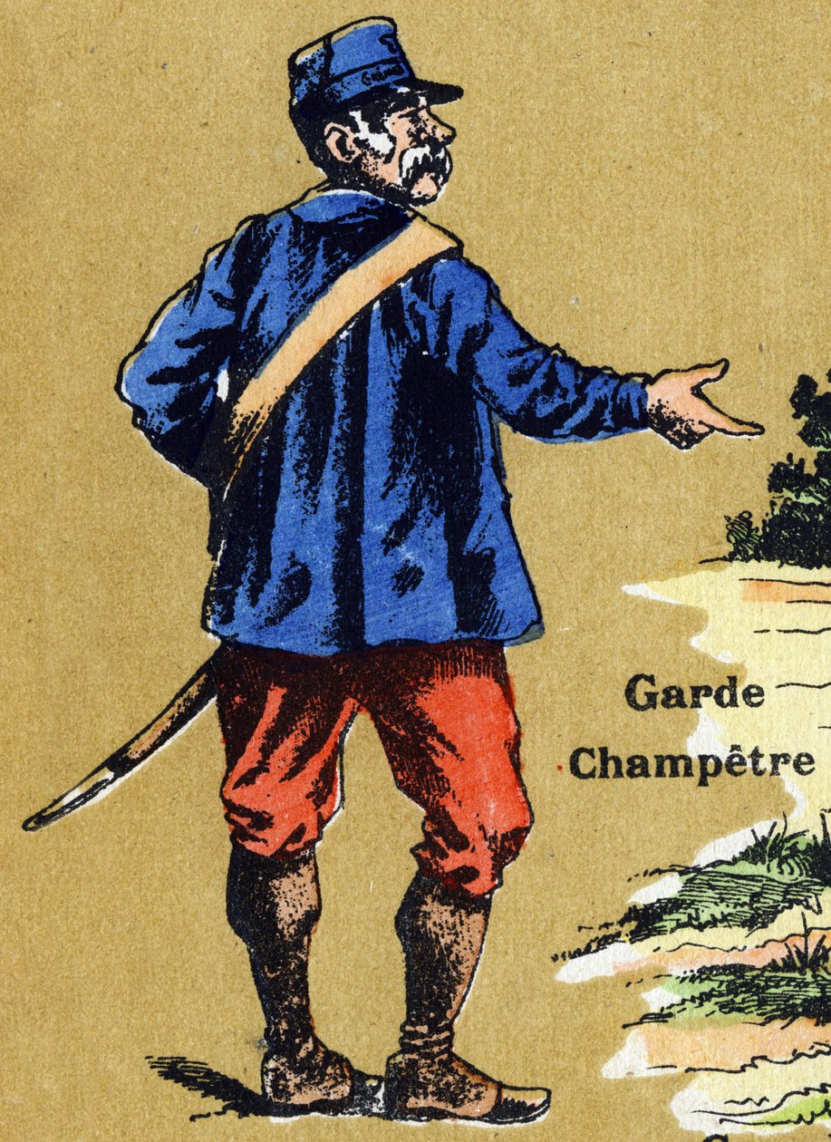 Um guarda do campo. Alfabeto ilustrado. Imagens reunidas em Jarville-Nancy, início do século XX. Dimensões: 40 x 29 cm. Litografia sobre um fundo de bistre. de Unbekannt