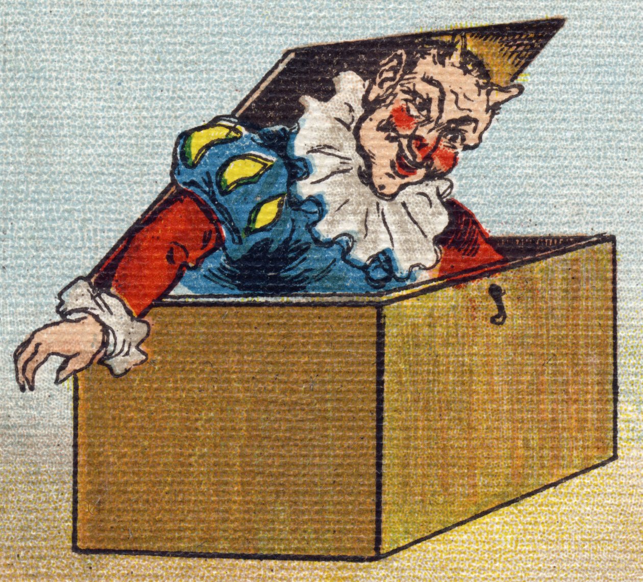 Um diabo. Gravura em "Alfabeto de ma petite fille". Bernardin-Bechet e Fils, livreiros-editores, Paris, por volta de 1895. Álbum inquebrável em lona. Bibliotheque des Bebes. 12 páginas. Álbum contendo um método de leitura e um abecedário ilustrativo. Dim: de Unbekannt