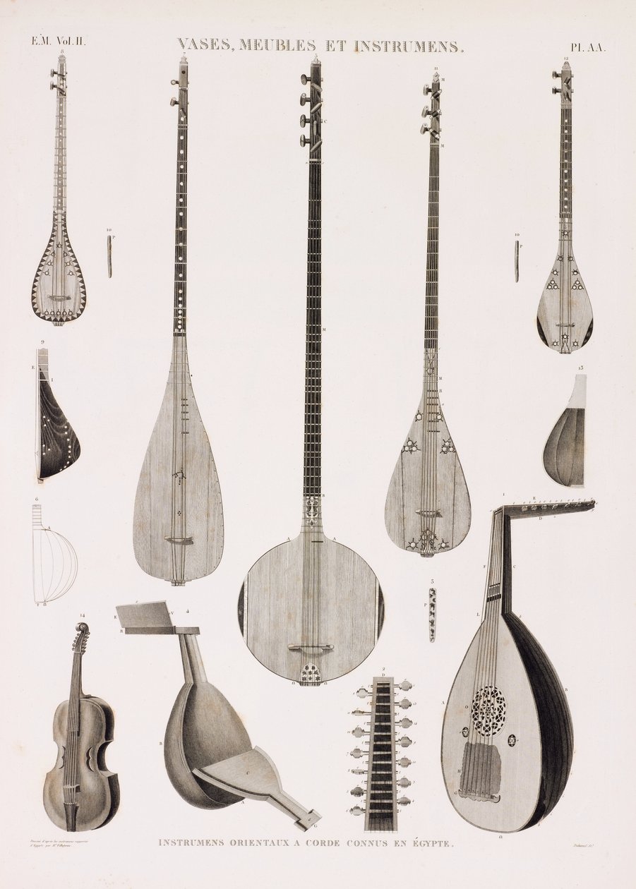 Uma série de ilustrações de instrumentos musicais de Unbekannt