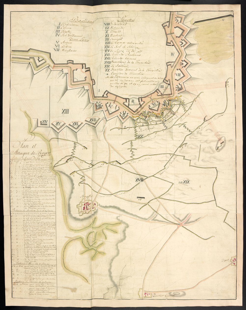 Um plano colorido do cerco funciona. Diário do cerco de Bergen op Zoom, pelos franceses, em 1747; precedido por um relato do estado da artilharia francesa na época. de Unbekannter Künstler