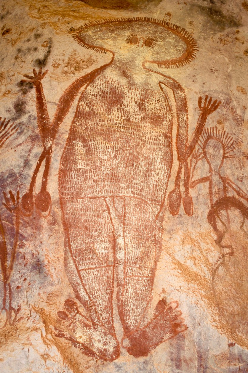 Pintura rupestre aborígene de um Wandjina, Estação de Mt Elizabeth, Kimberley, Austrália Ocidental, c.2000 a.C. de Unbekannter Künstler