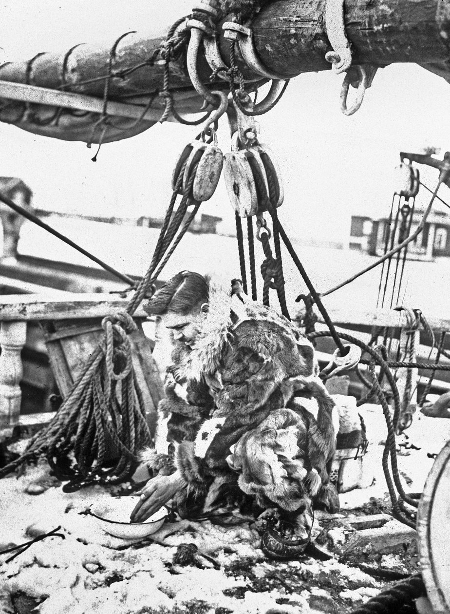 Almirante Robert Edwin Peary (1856-1920) Explorador americano do Ártico (pólo norte) aqui no "Roosevelt" 1909 de Unbekannter Künstler