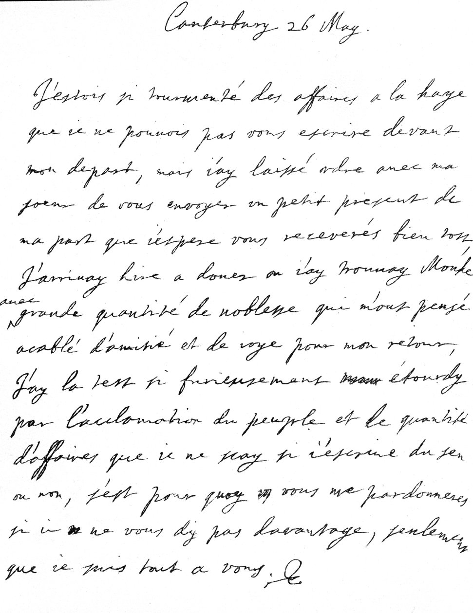 Carta afectuosa de Carlos II à sua irmã, Henrietta Anne, escrita em francês na Cantuária, no dia seguinte à sua chegada a Dover, 26 de Maio de Unbekannt