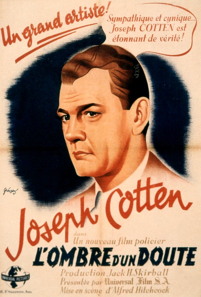 Cartaz do filme Sombra de uma Dúvida de AlFredhitchcock com Joseph Cotten 1943 de Unbekannt