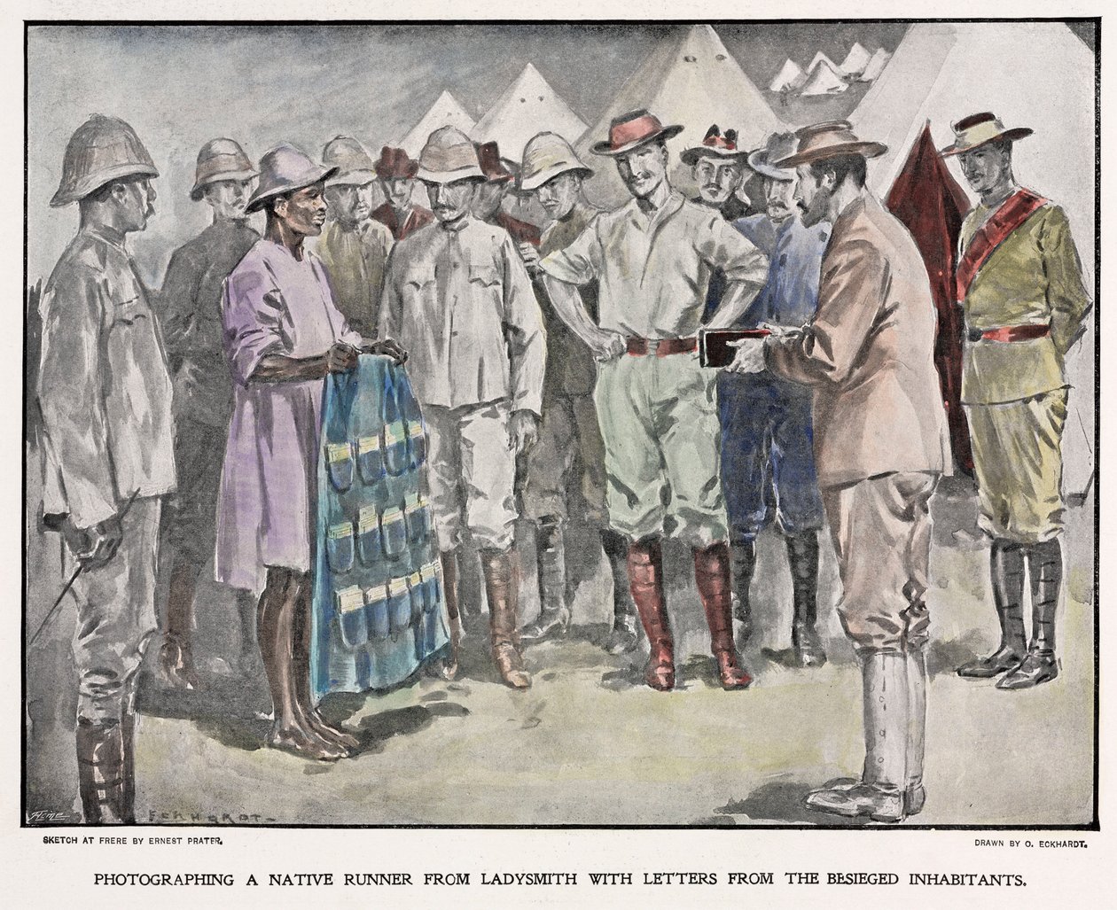 Africano entregando cartas aos soldados britânicos durante a Guerra da Boer, c 1900 de Unbekannt