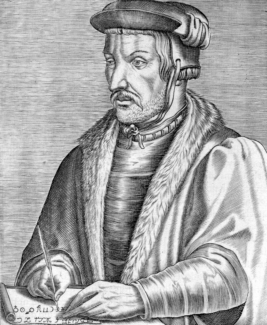 Agrippa von Nettesheim, também conhecido como Heinrich Cornelius (1486-1535), médico, teólogo e filósofo alemão, gravura de Unbekannter Künstler