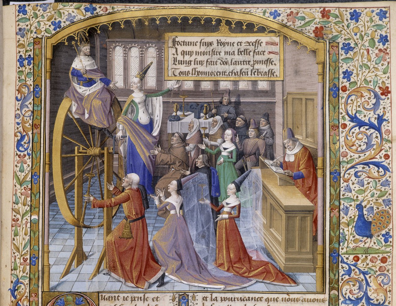 Alegoria da Roda da Fortuna. Pormenor. Miniatura sd. de Unbekannter Künstler