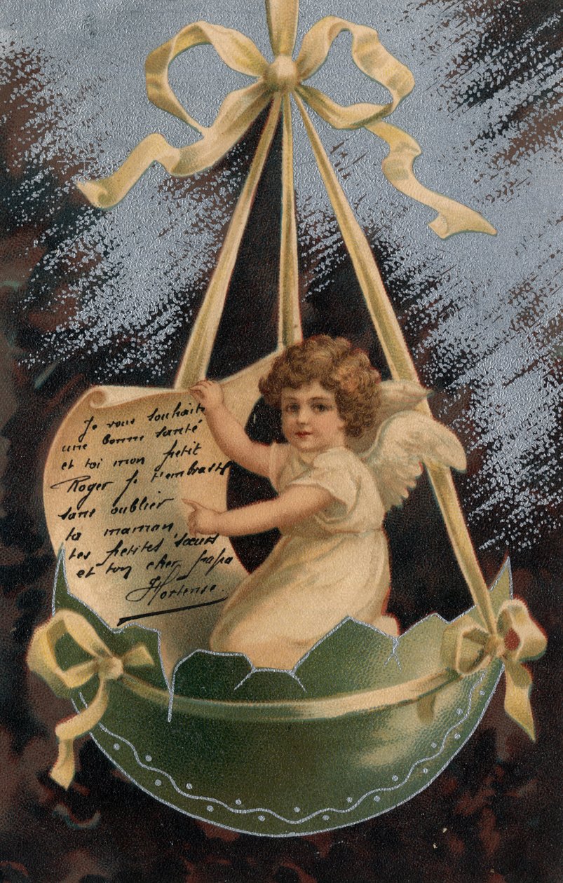 Um anjo traz uma mensagem - Cartão Postal datado de 1904 de Unbekannt