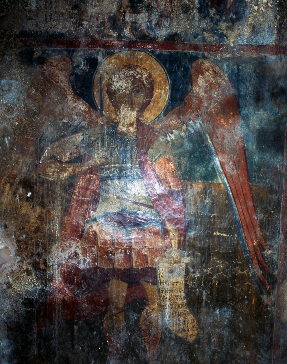 Anjo, afresco na igreja bizantina de Agios Constantinos e Agia Eleni, Voukolies, Creta, Grécia (foto) de J.B. and Brown J. Rowbotham