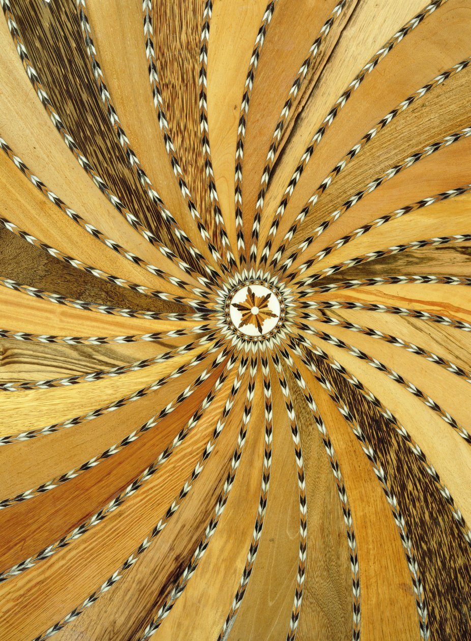 Mesa anglo-cingalesa, detalhe de tampo de marchetaria, início do século XIX (várias madeiras, ébano e osso) de Unbekannt