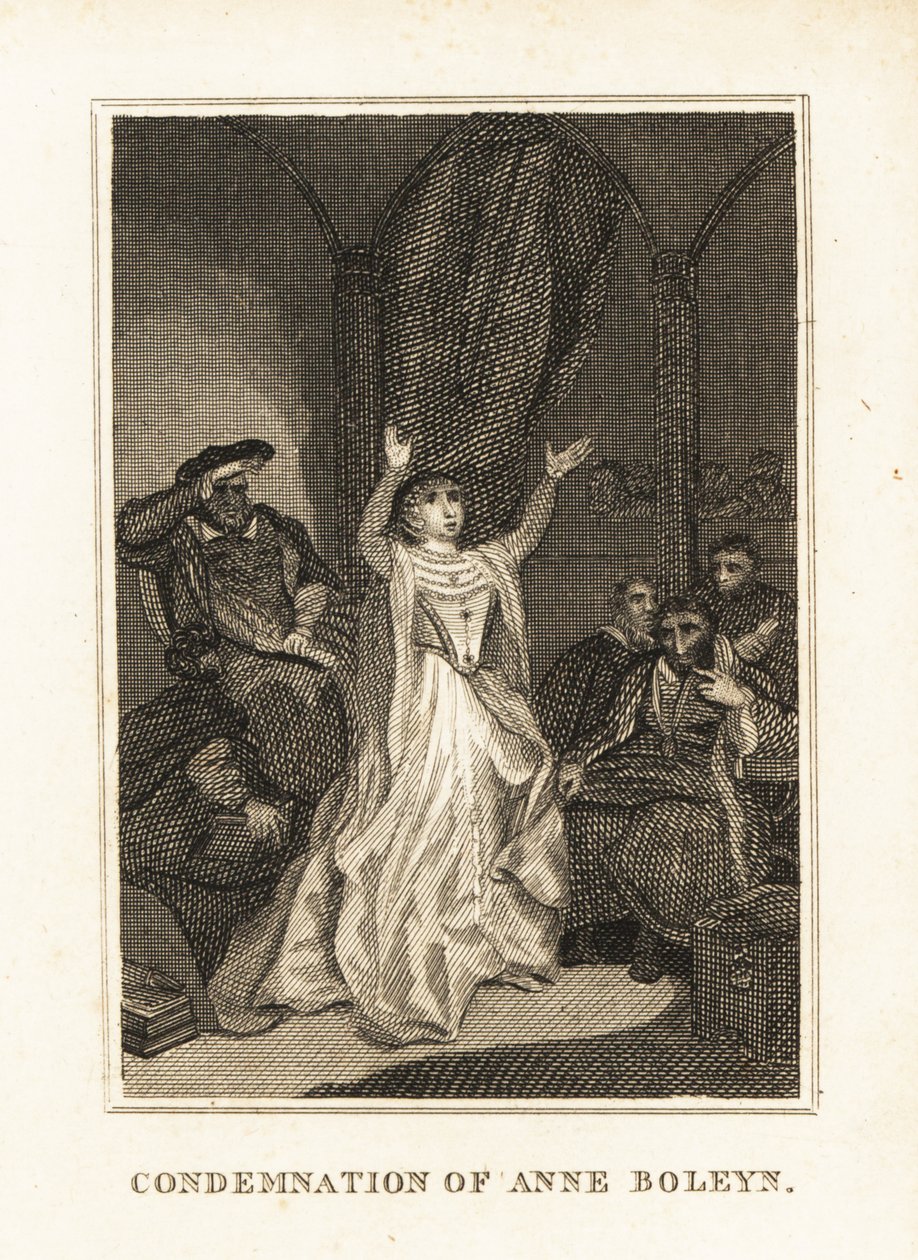Ana Bolena acusada de adultério por Henrique VIII em 1536. 1836 (gravura) de Unbekannter Künstler