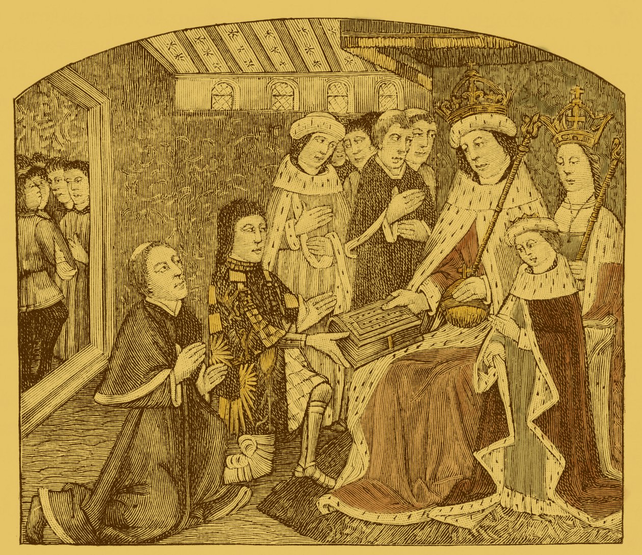 Anthony Woodville apresenta a Caxton o primeiro manuscrito impresso de Unbekannter Künstler