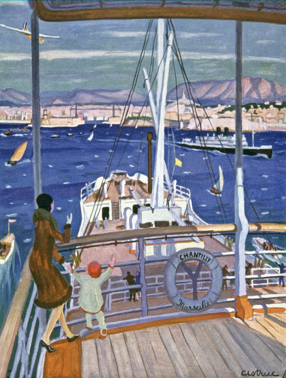 Chegada do paquete Chantilly ao porto de Marselha, c.1930 (ilustração) de Unbekannter Künstler