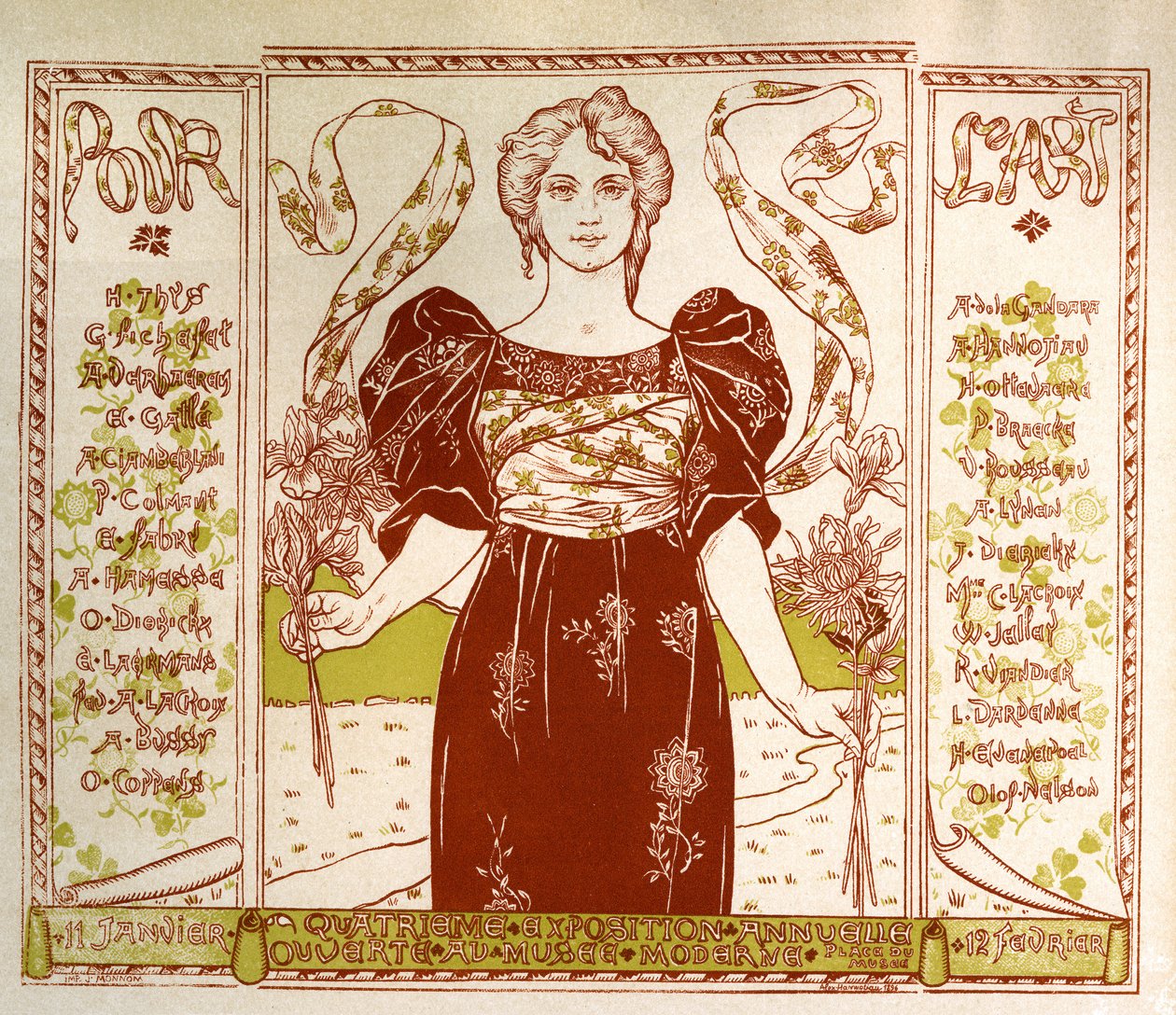 Arte. Belas artes. Para a arte. Exposição de Arte Nova no Musee Moderne, Bruxelas. Cartaz de Alexandre Hannotiau, Bélgica de Unbekannter Künstler