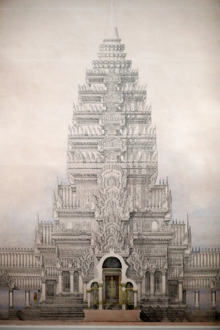 Museu das Civilizações Asiáticas, Angkor, Explorando a cidade sagrada do Camboja, Vista frontal dos três primeiros recintos de ANgkor wat, Louis Delaporte, Camboja de Unbekannt
