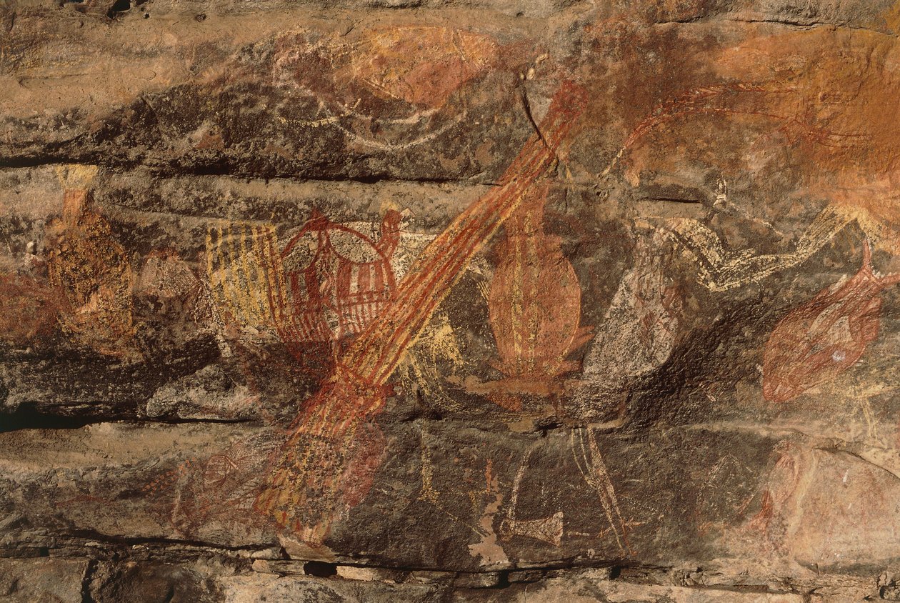 Austrália, Território do Norte, Terra de Arnhem, Parque Nacional de Kakadu, Rocha Obiri, pinturas rupestres aborígines de Benjamin Baud