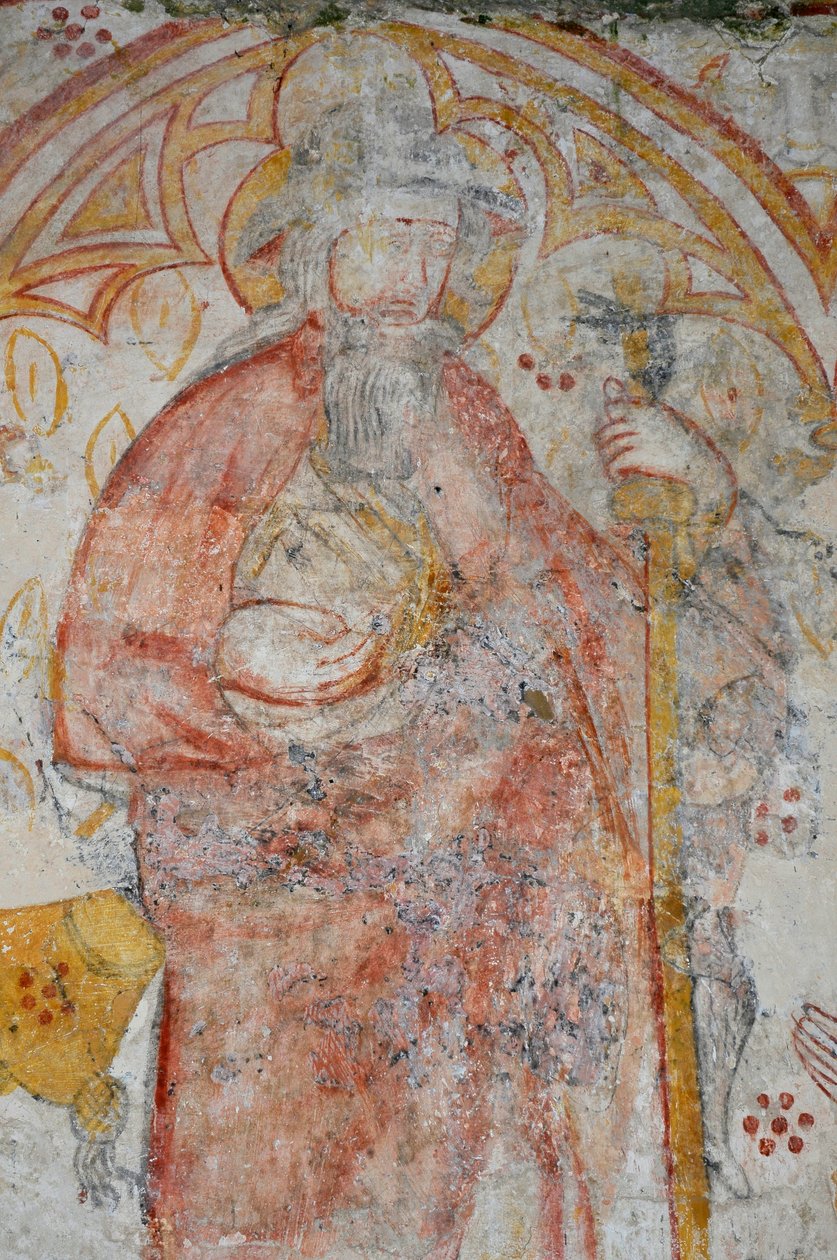 Avy, Igreja de Notre Dame. Mural do século XIV (Virgem e Menino rodeados, adorados por pelerins acompanhados pelos seus Santos Patronos) de Unbekannter Künstler