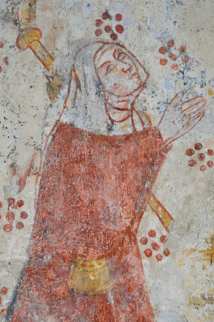 Avy, Igreja de Notre Dame. Mural do século XIV (Virgem e Menino rodeados, adorados por pelerins acompanhados pelos seus Santos Patronos) de Unbekannter Künstler