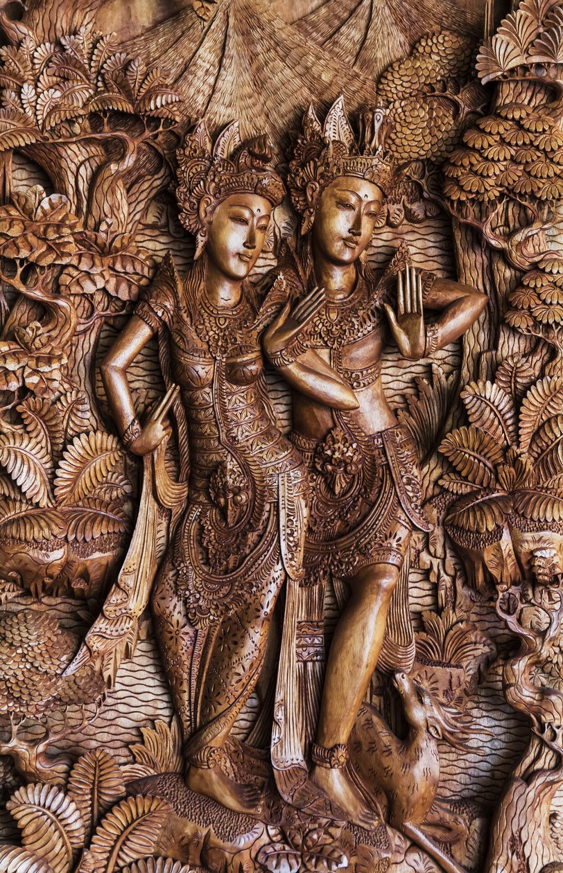 Escultura em madeira balinesa para venda, Ubud, Bali, Indonésia (foto) de Unknown