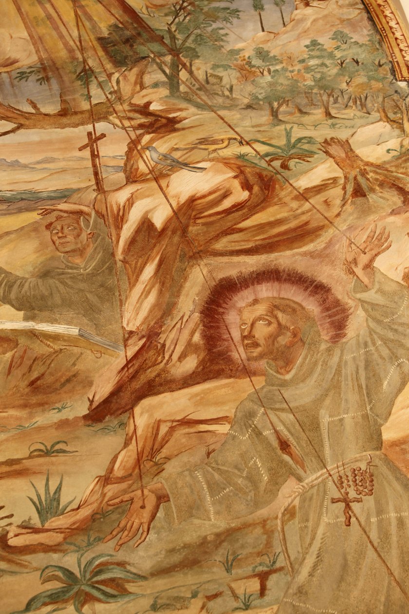 Basílica de Santa Caterina, Galatina, Apúlia Fresco no claustro : São Francisco recebendo os estigmas Pintados por BrJoseph de Gravina em 1696, Galatina, Itália de Unbekannt
