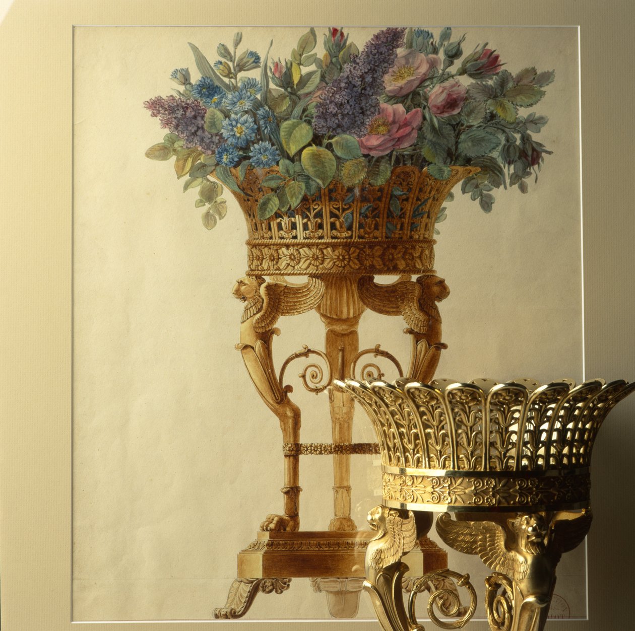 Cesto de flores com leões, desenho de Garneray por volta de 1800 de Unbekannt