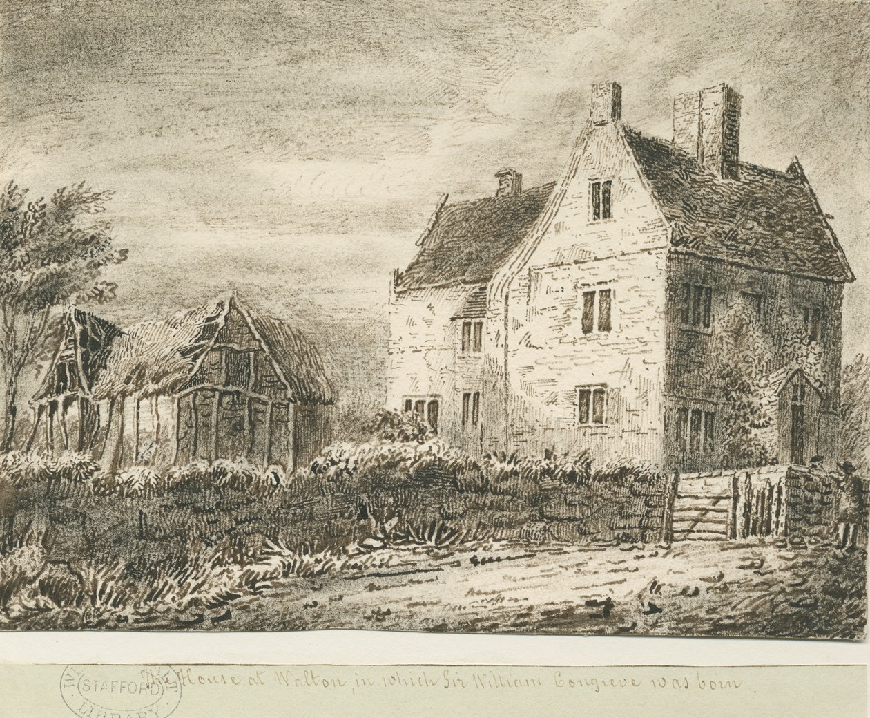 Baswich Village - casa de Sir William Congreve: desenho a lápis e lavagem, sd [ Séc. 18] de Unbekannt