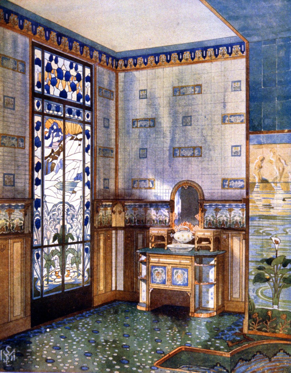 Casa de banho, início do século XX (ilustração) de Unbekannter Künstler