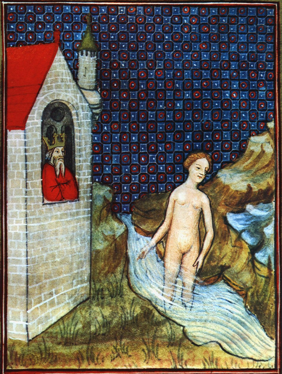 Betsabé segundo uma miniatura de A Bíblia dos Sentidos do século XIV de Unbekannter Künstler