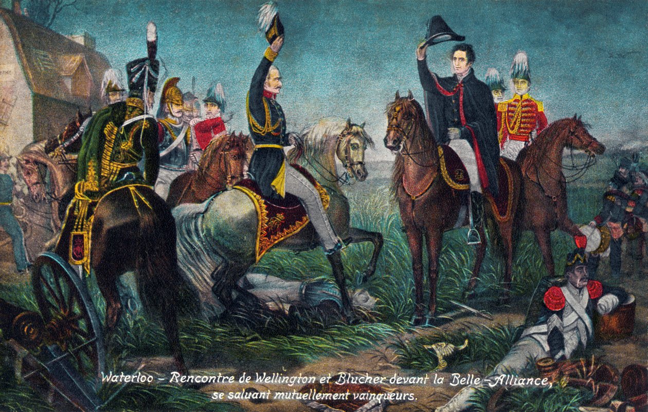 Batalha de Waterloo: encontro de Wellington e Blucher, em 1815 (gravura) de Unbekannter Künstler