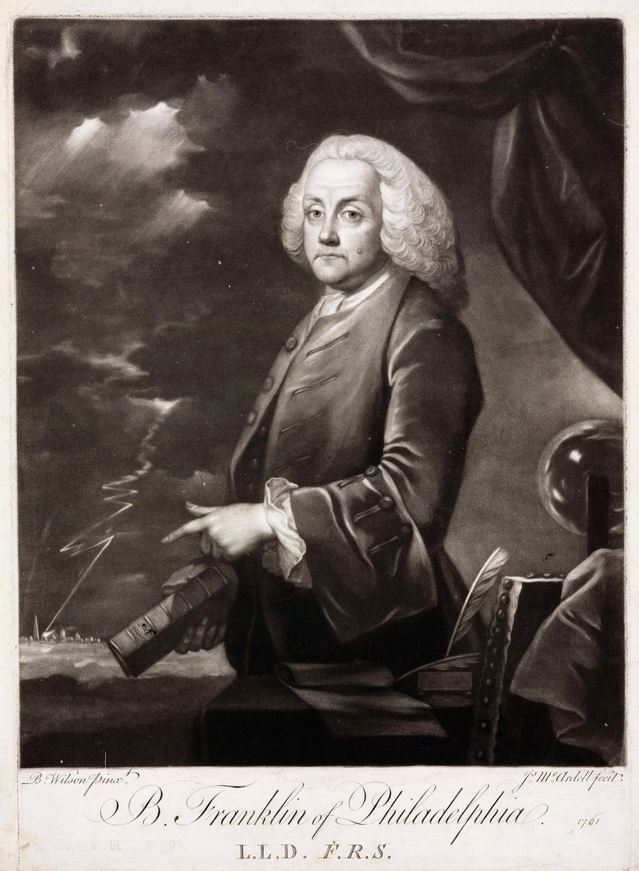 Benjamin Franklin, teórico americano sobre electricidade estática de Unbekannt