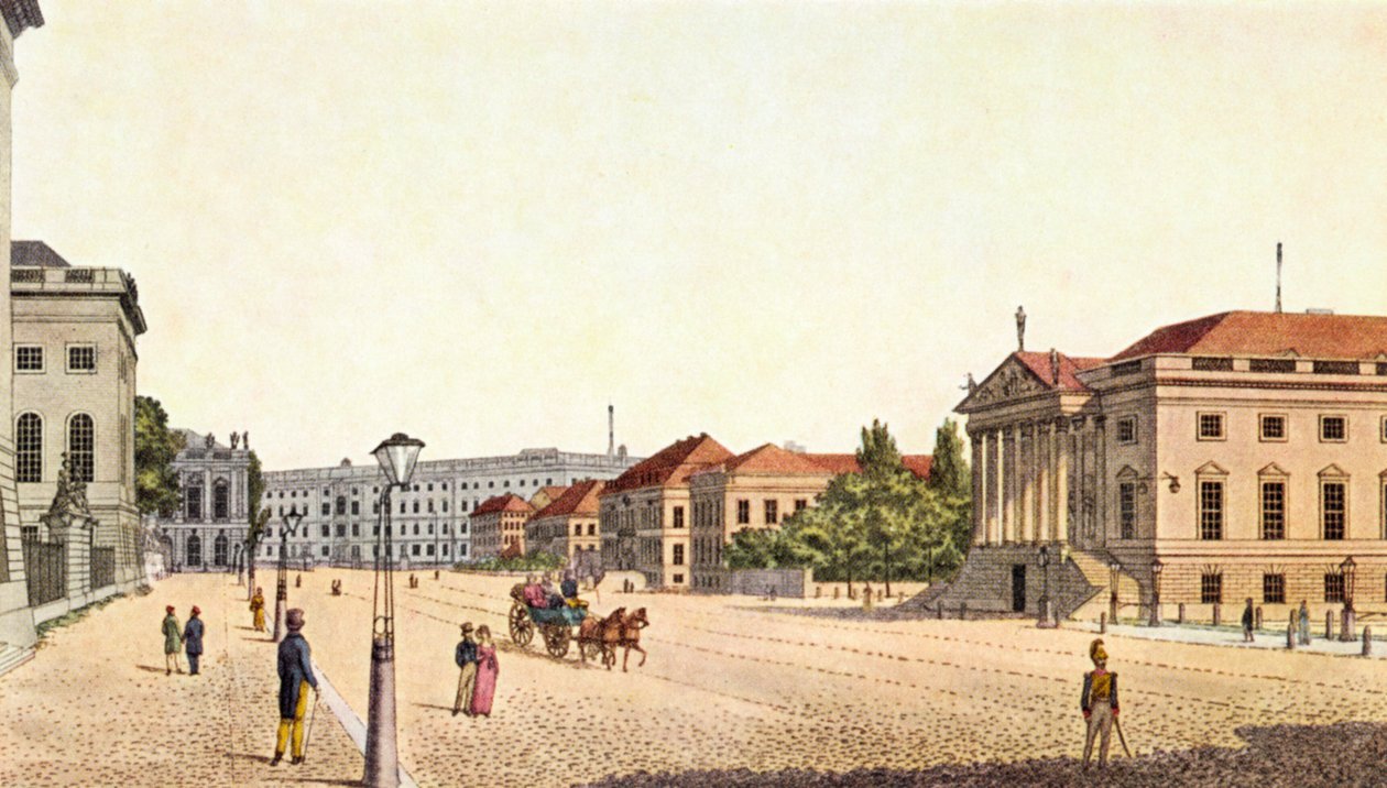 Berlim - A avenida "Unter den Linden" e a Ópera de Berlim, fim do século XIX / início do século XX (impressão) de Unbekannter Künstler