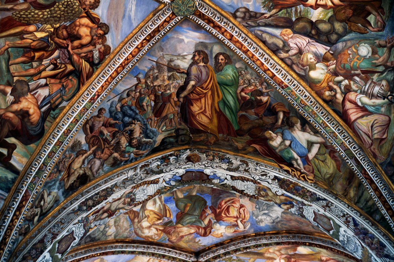 Cenas bíblicas, afrescos (século XVIII) da abóbada da Catedral de São Bartolomeu, Lipari, Ilhas Eolianas (Património Mundial da UNESCO, 2000), Sicília, Itália. de Benjamin Baud