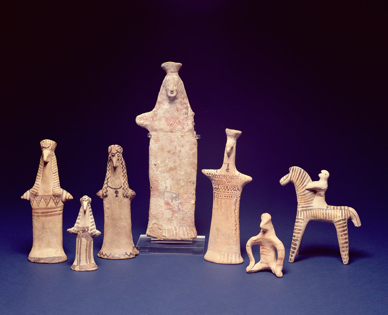 Grupo Boeotiano: De pé, figuras de agachamento e um cavaleiro, c.600-550 a.C. (terracota pintada) de Unbekannt