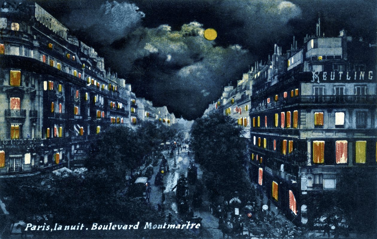 Boulevard Montmartre à noite, Paris, c. 1900. de Unbekannter Künstler