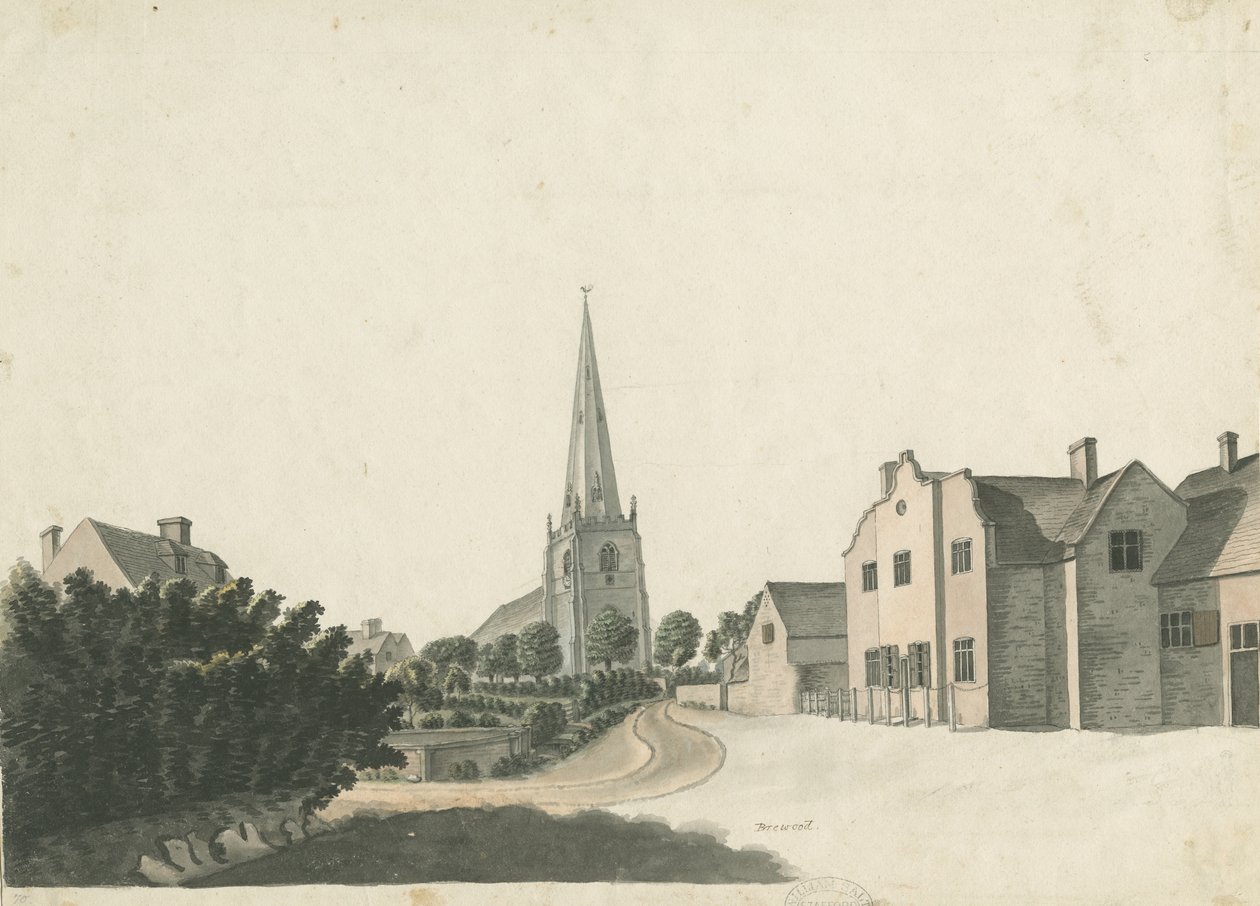 Escola de gramática de Brewood: desenho de caneta colorida, nd [ 19th cent] de Unbekannt