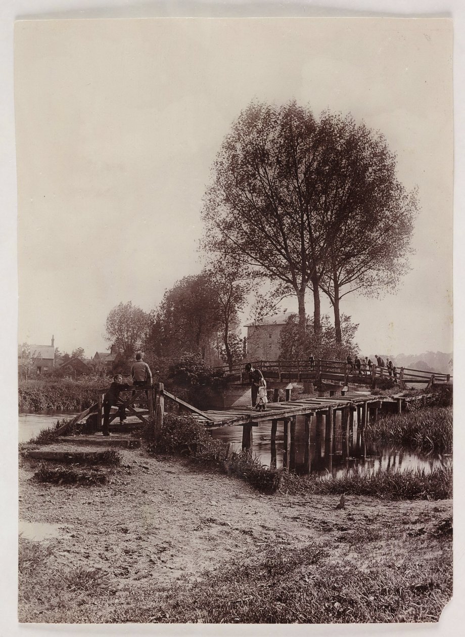 Bridges, Pile Children on a bridge, c 1890 de Unbekannt