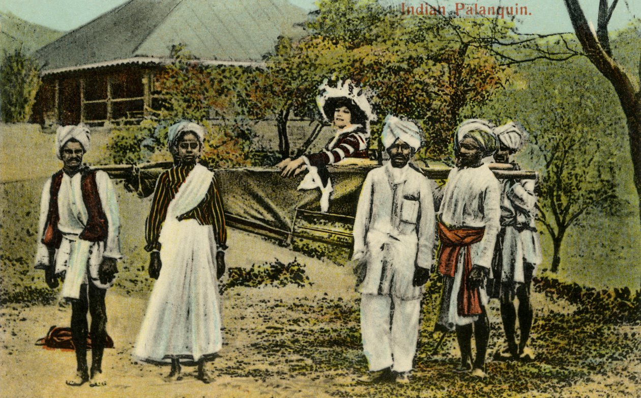 Senhora colonial britânica num palanquim indiano de Unbekannter Künstler