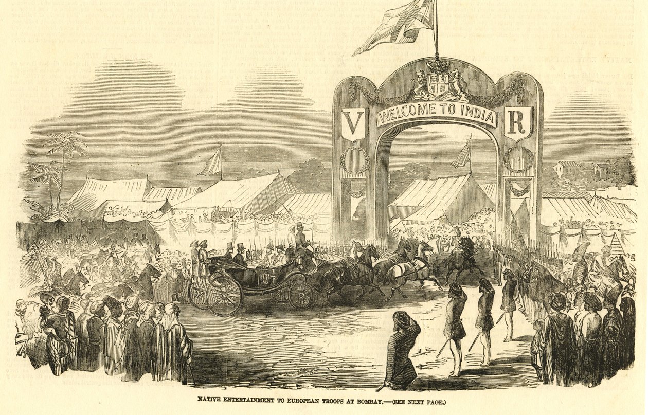 Carruagem de cavalos britânica em Bombaim, c1800s (ilustração) de Unbekannter Künstler