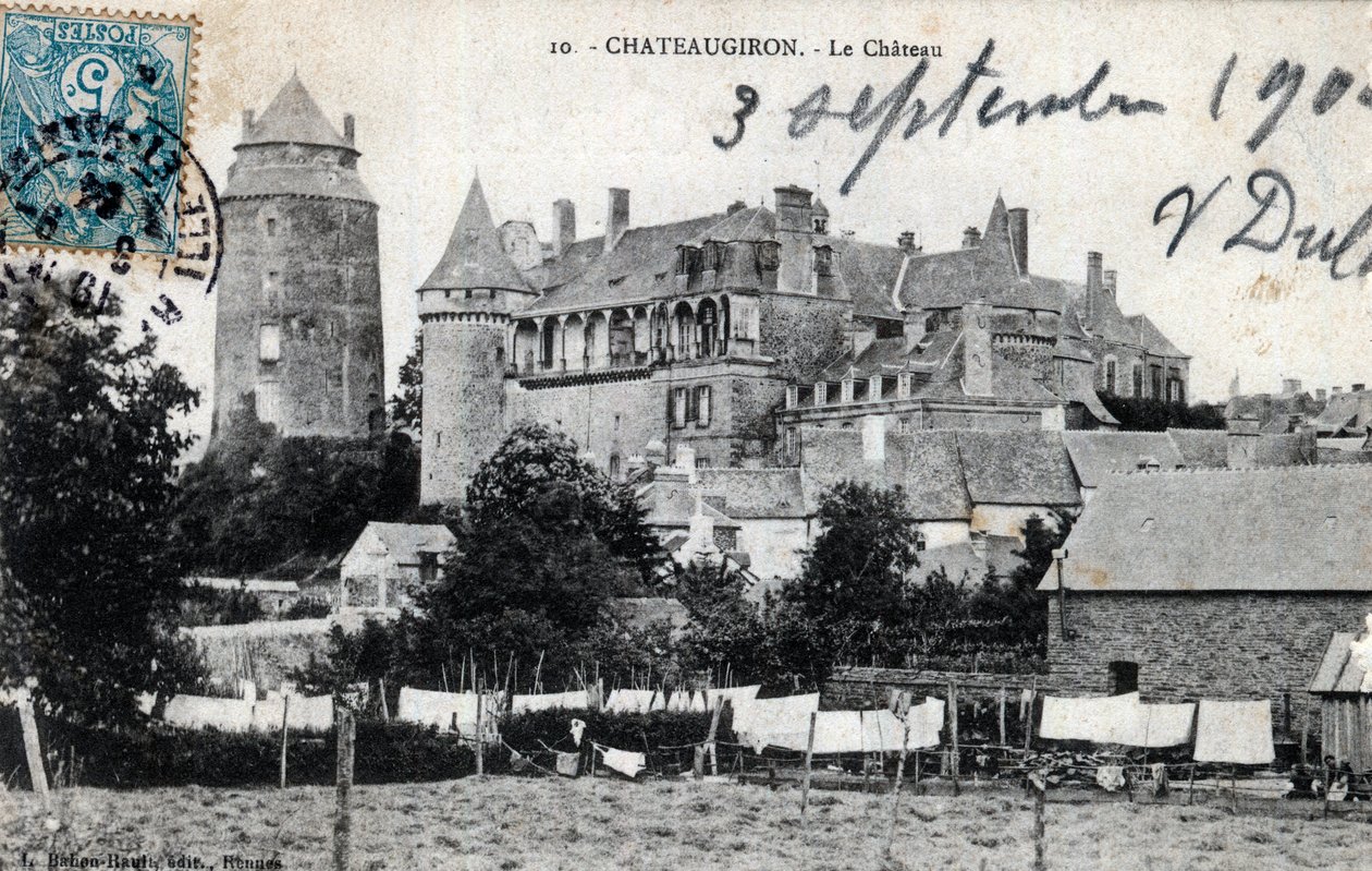 Brittany, Ille et Vilaine (35), Chateaugiron: vista exterior do castelo - Cartão postal datado de 1904 de Unbekannt