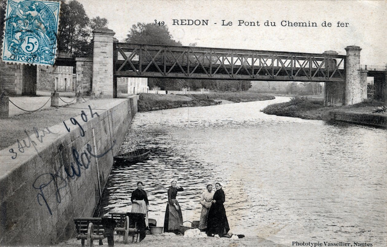 Brittany, Ille et Vilaine (35), Redon: a ponte ferroviária - Cartão postal datado de 1904 de Unbekannt