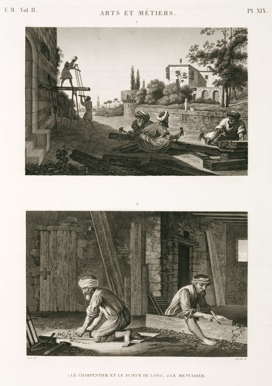 Construção e reparação de edifícios Carpinteiros e carpinteiros, Egipto, c 1798 de Unbekannt