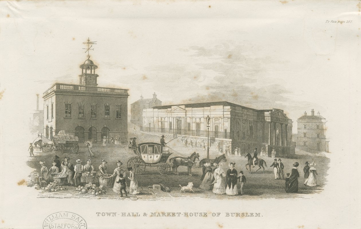 Burslem - Prefeitura e Casa do Mercado: engraving, nd [1836] de Unbekannt